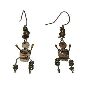 Sterling Silver and Brass Artisan Hand Made Dangly Earrings Vintage Statement